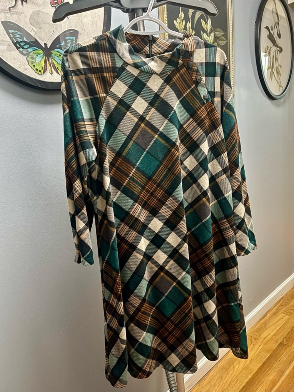 Jessica Howard Plaid Tunic in Teal, Brown & Cream